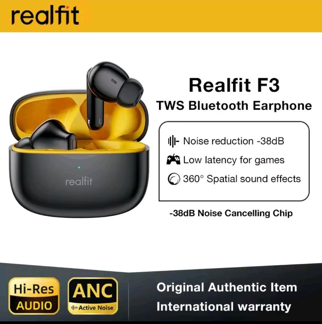 Realfit F3 ANC Fones de Ouvido Bluetooth com Cancelamento Ativo de Ruí