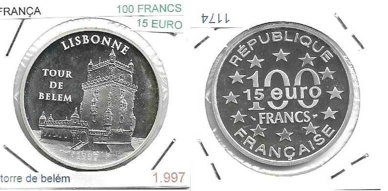 França - - - 100 Francs - 1997 - Torre de Belém - - - Moeda de Prata