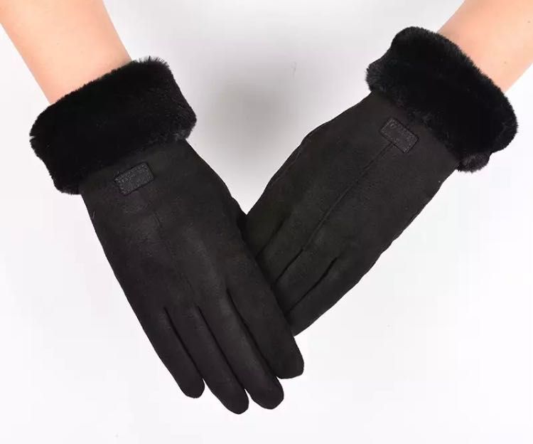 Rękawiczki zimowe czarne z futerkiem
