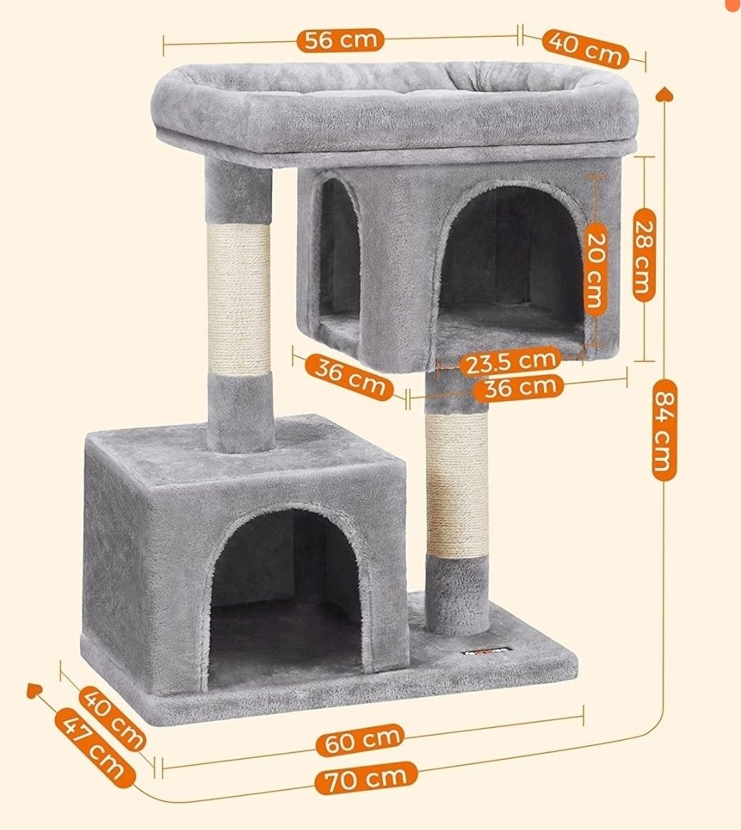 FEANDREA drapak kompaktowy dla kota z 2 domkami jasnoszary okazja