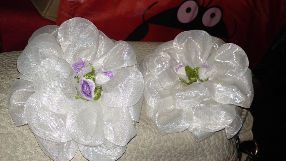 школьные белые банты розы 2шт по 12 см цветы заколки резинки