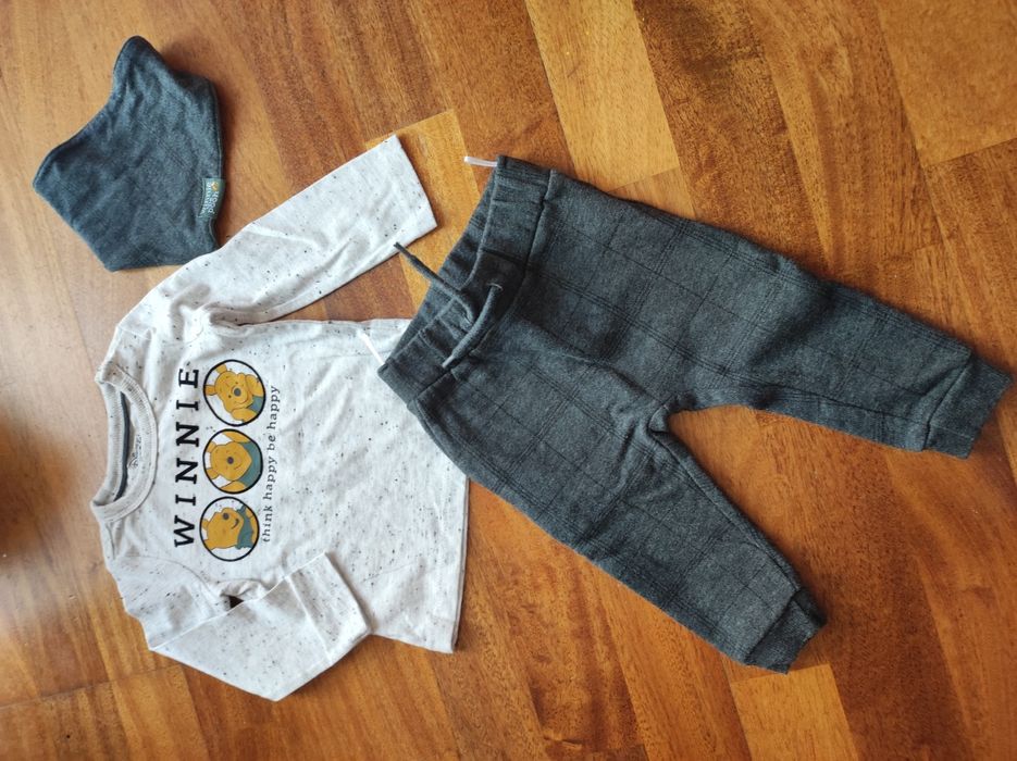 Spodnie ocieplane bluzka i szalik komplet r 74