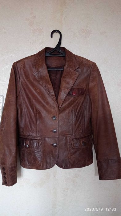 Куртка-пиджак женский, натуральная кожа, р.46, M