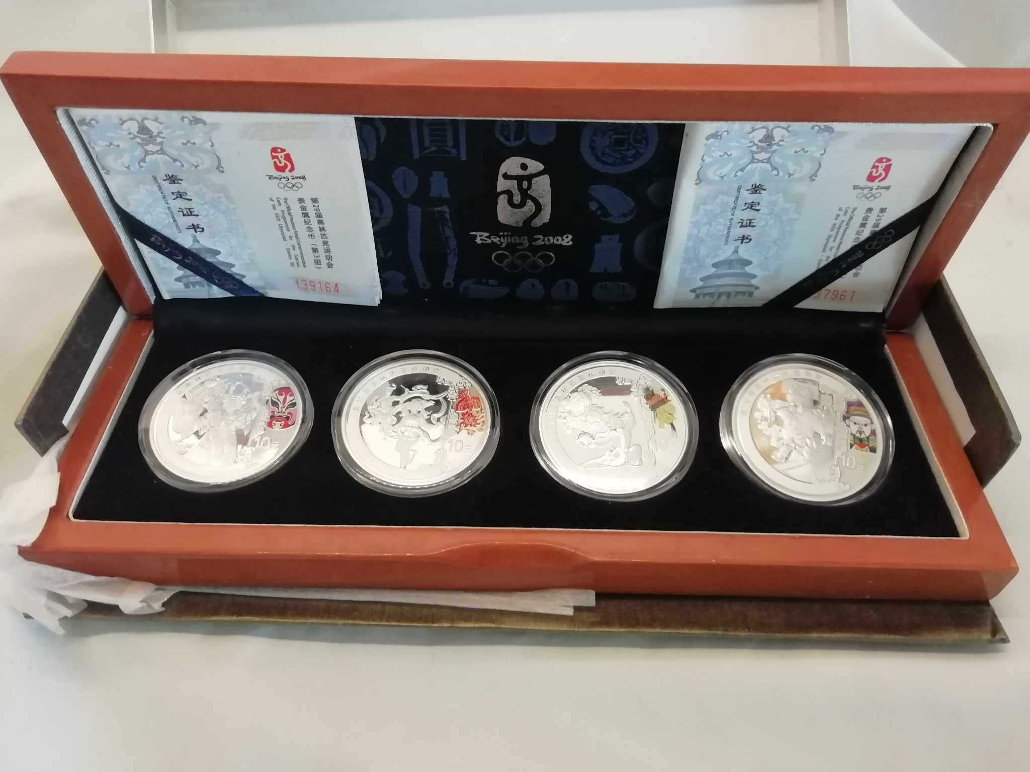 estojo madeira coleçao 4 moedas prata proof Beijing 2008 olimpicos