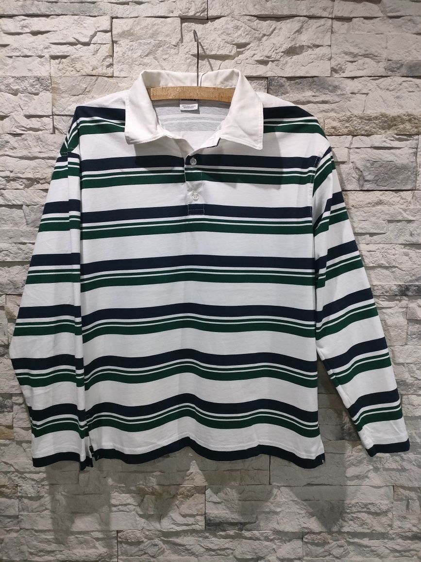 Bershka Top bluzka polo oversize w stylu rugby w zielone paski XS