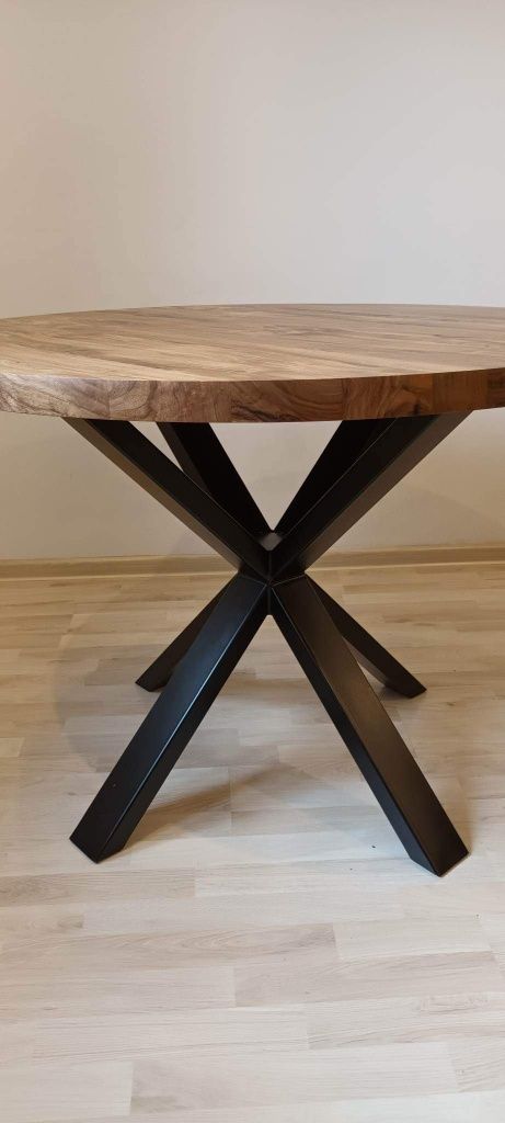 Stół okrągły loft nowoczesny orzech włoski lite drewno