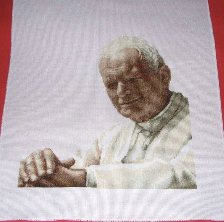 Obraz Papiez JPII haft krzyzykowy