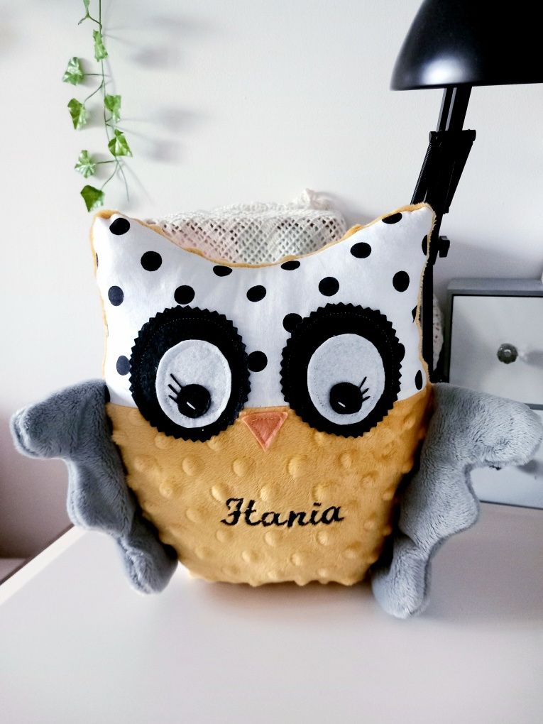 Handmade PRZYTULANKA SÓWKA sowa minky HAFT imię