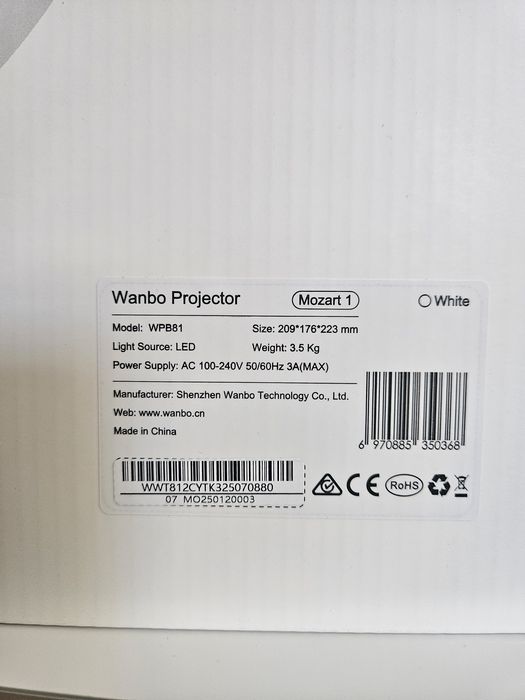 Projektor WANBO Mozart 1 Full HD (1920 x 1080), 1000 ANSI lumen, Wi-Fi