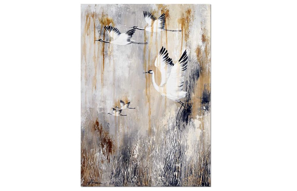 Żurawie 21 ptaki obraz do salonu malowany na płótnie