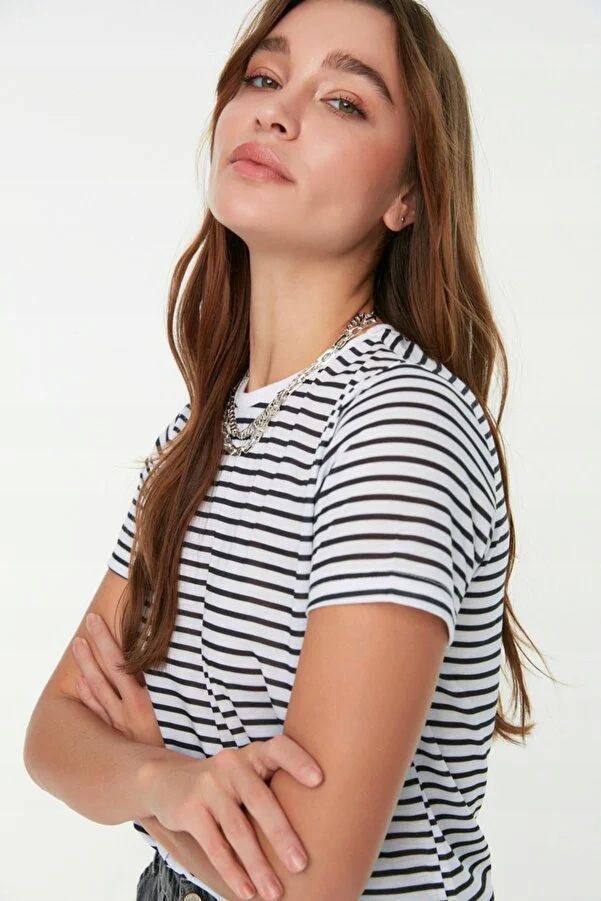 Trendyol 36 S T-Shirt Koszulka W Paski J22712