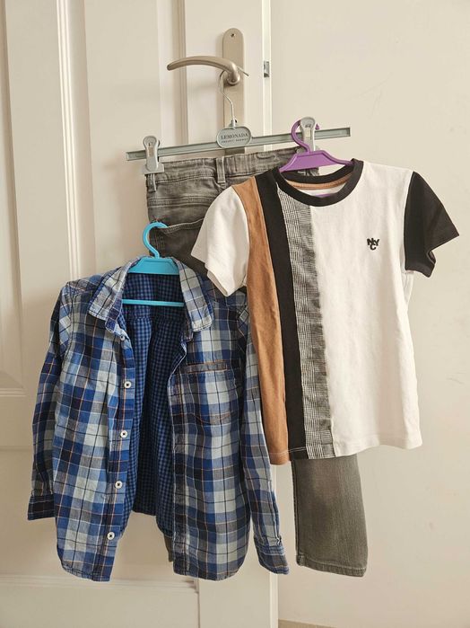 zestaw ubrań bluza jeansy spodnie kurtka koszulki 116 122 hm zara