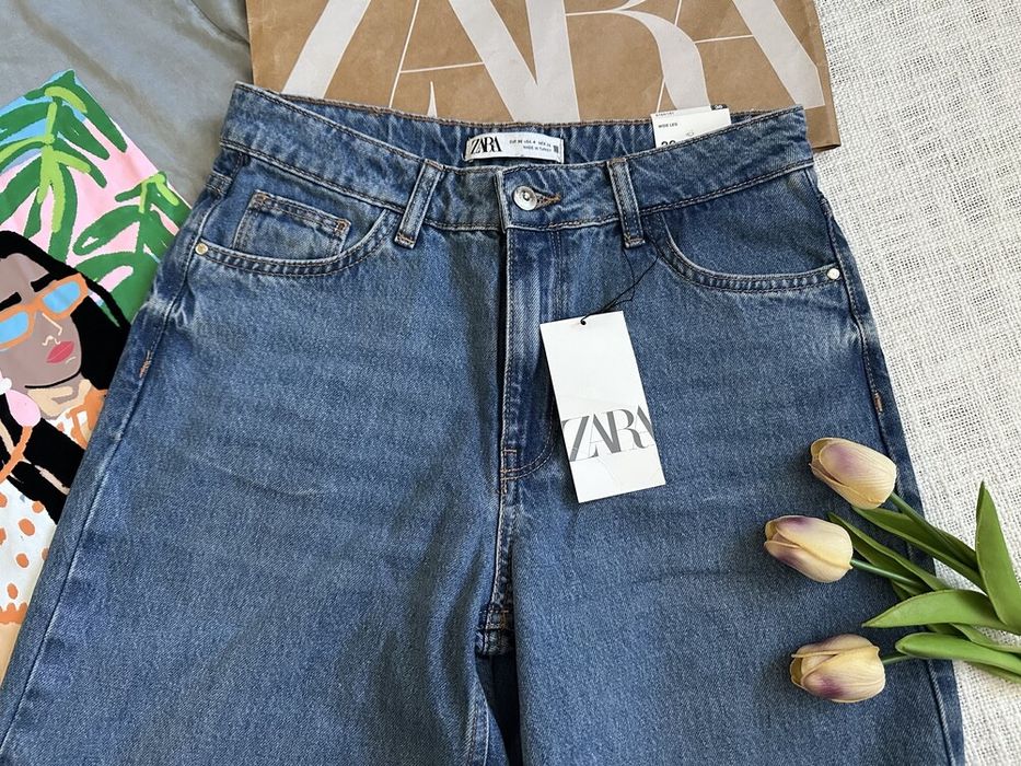 широкі джинси Zara жіночі джинси zara wide leg середня посадка