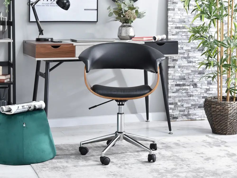 Fotel biurowy manza orzech-czarny skóra ekologiczna, podstawa chrom