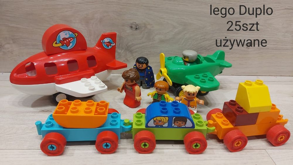 Klocki lego duplo 25szt. Samoloty ludziki figurki pociag