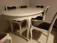 Zestaw stół + krzesła 6 szt. białe rzeźbione antyk prowansja pinezki