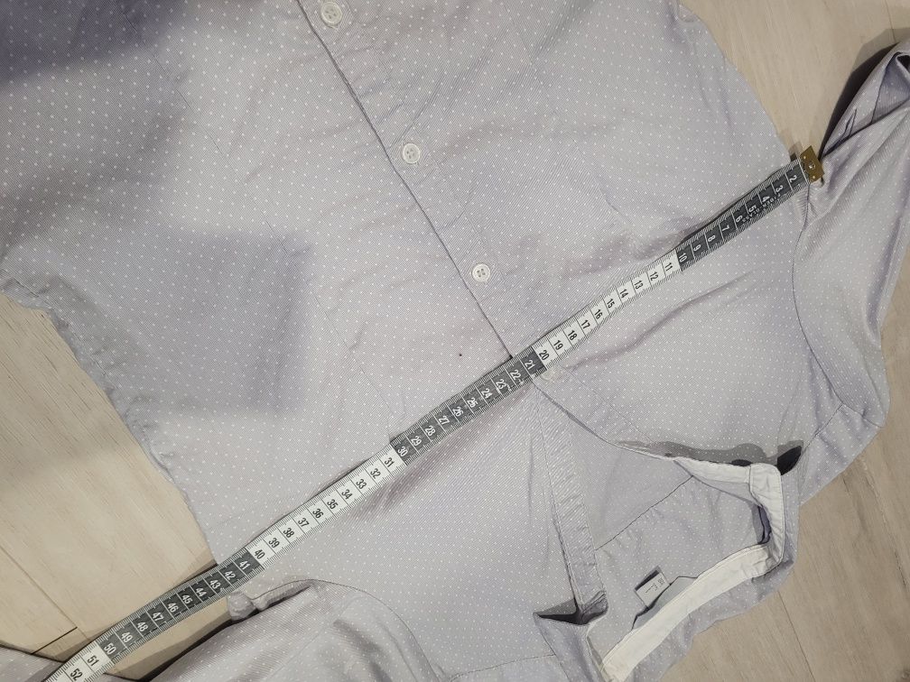 Koszula szara błękitna w białe kropki h&m s