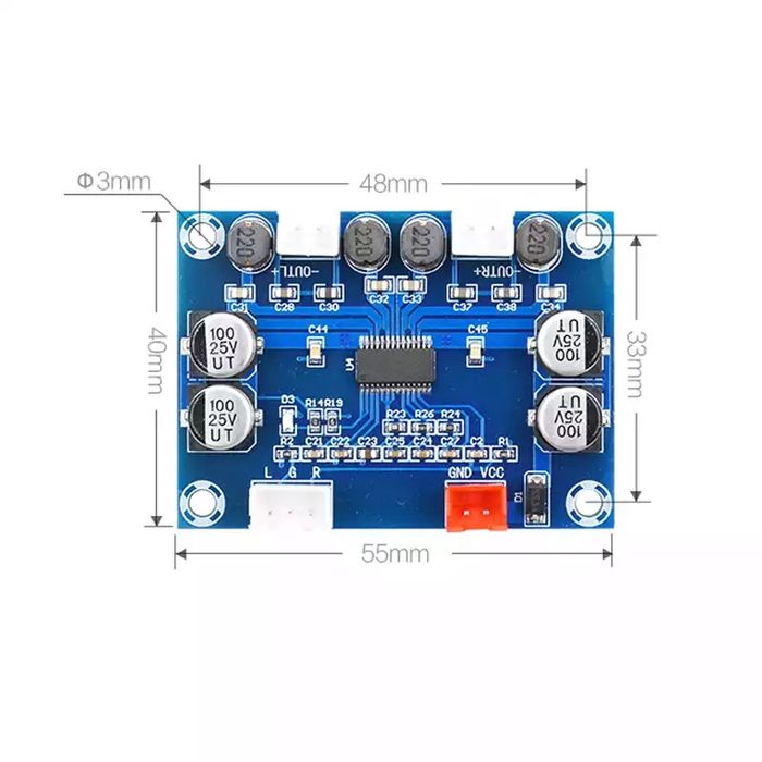 Цифровой усилитель мощности. 2*30 W. DC 12-24 V. Аудио усилитель звука
