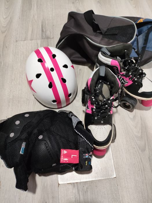 Patins de senhora com equipamentos