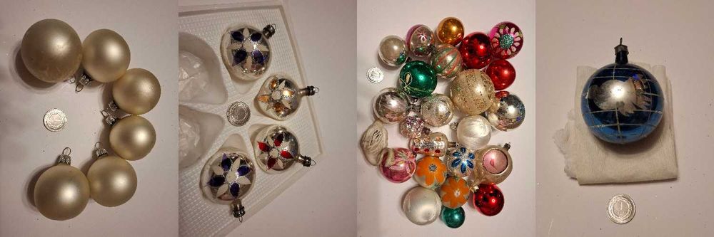Bombki choinkowe stare, szklane, ręcznie robione, 150 szt.