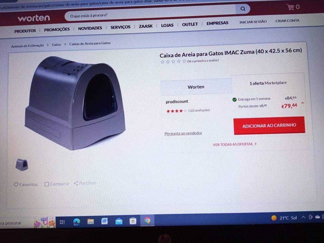 CAIXA DE AREIA WC GATOS Mod. IMAC Zuma Italy (40X42,5X56 cm) Cinza