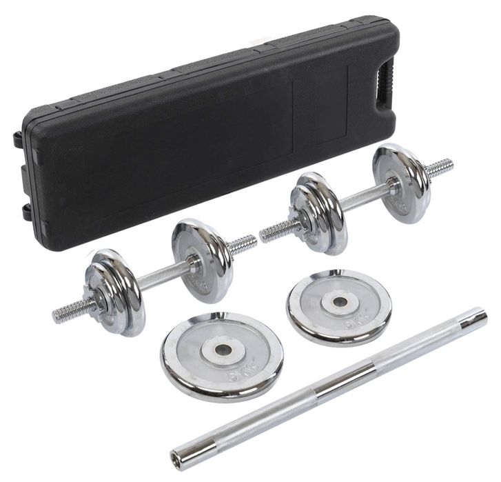 Набір гантелі розбірні хромовані диски в пласт.кейсі 30кг Zelart TA-96