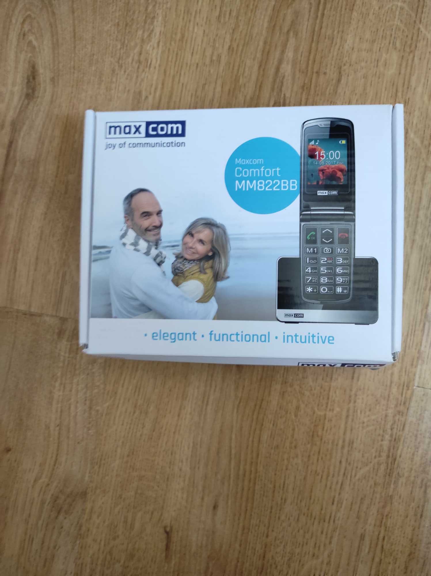 Telefon Maxcom MM822BB - dla seniora, nowy, z kompletem akcesoriów