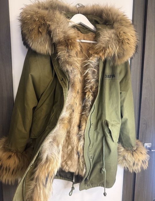 Parka khaki S z jenotem i podszeka odpinana z królika