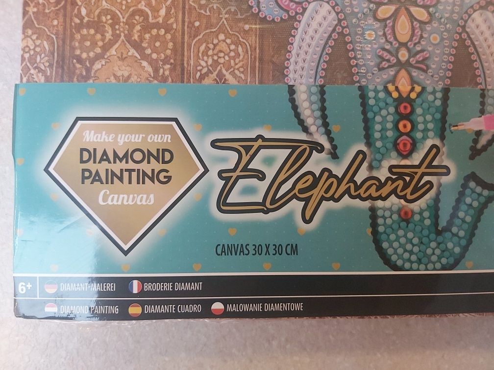 Haft diamentowy 30x30, Grafix diamond painting on canvas elephant
