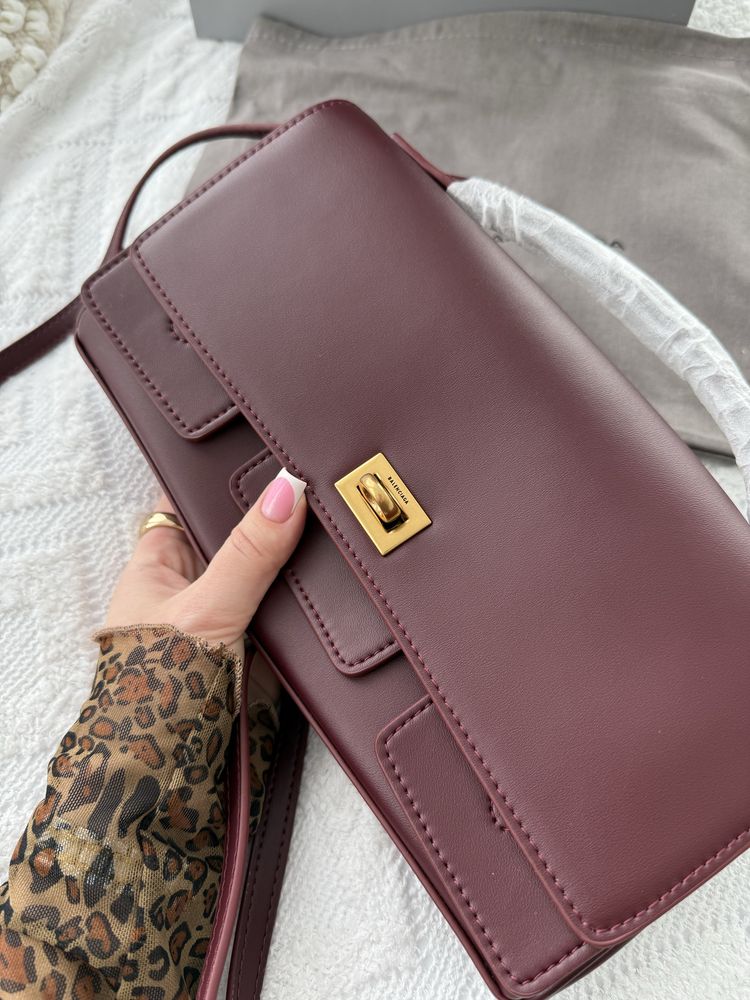 Сумка клатч Balenciaga Bel Air Clutch шкіра | біла та бордова