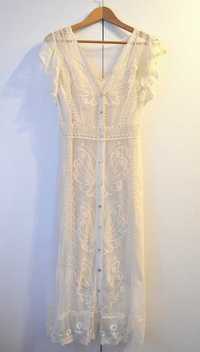 Koronkowa sukienka Zara M / 38 Wesele złamana biel ecru boho
