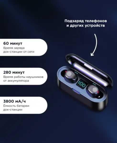 Бездротові Bluetooth навушники Amoi F9 Black з зарядним кейсом