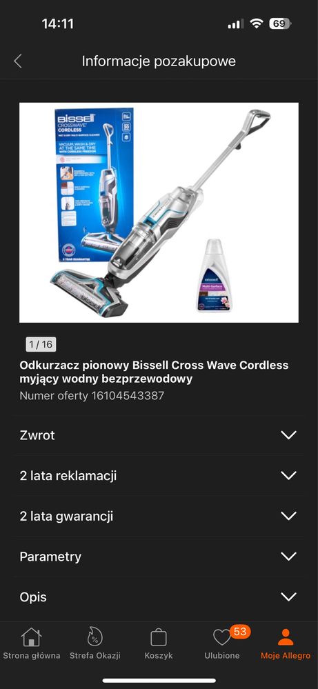 Odkurzacz myjący Bissel CrossWave Cordless 2582N bezprzewodowy