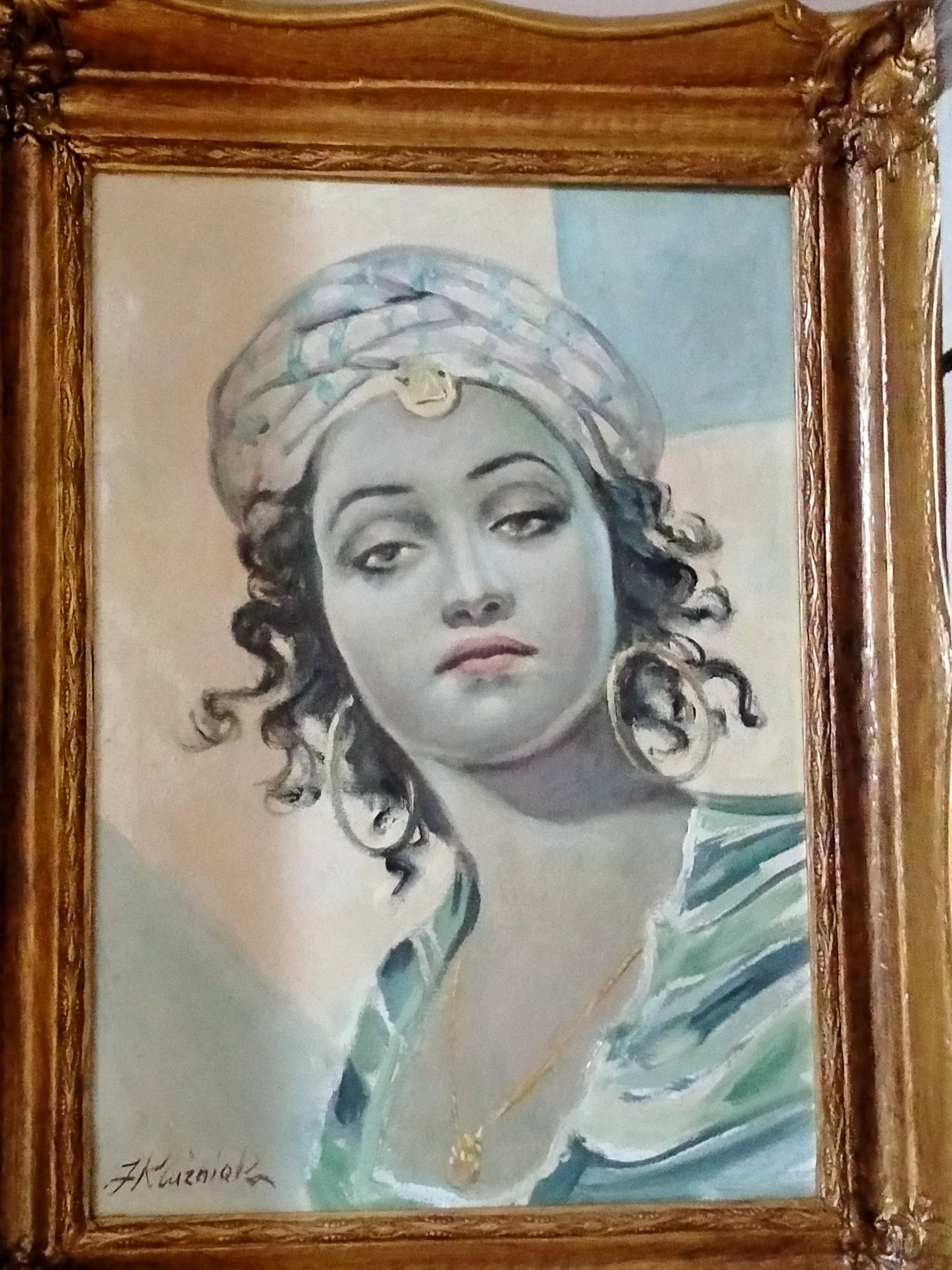 Olejny obraz J.Kluzniaka w ramie