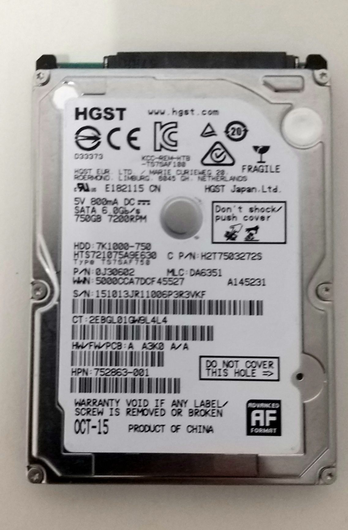 Disco HGST 2.5'' 750GB