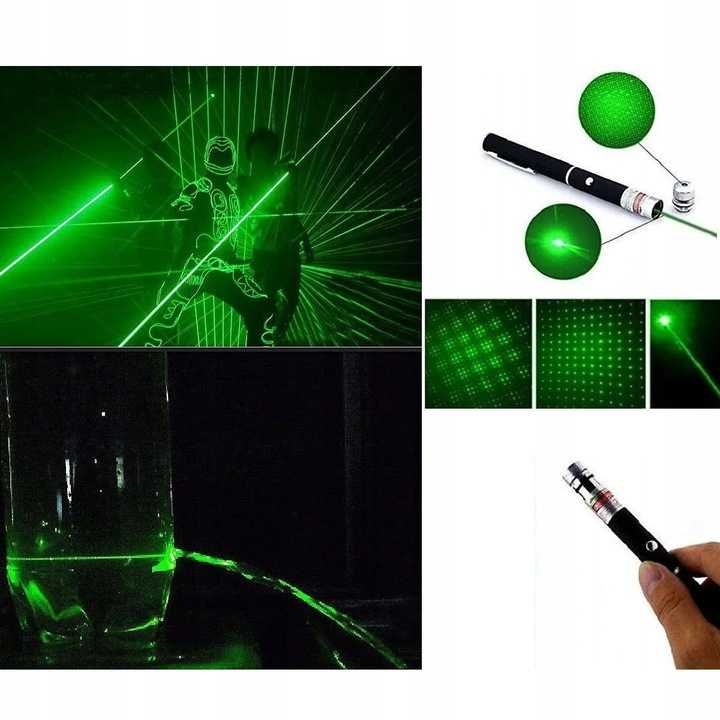 Mocny Laser Zielony Długopis 5 końcówek Wskaźnik Laserowy