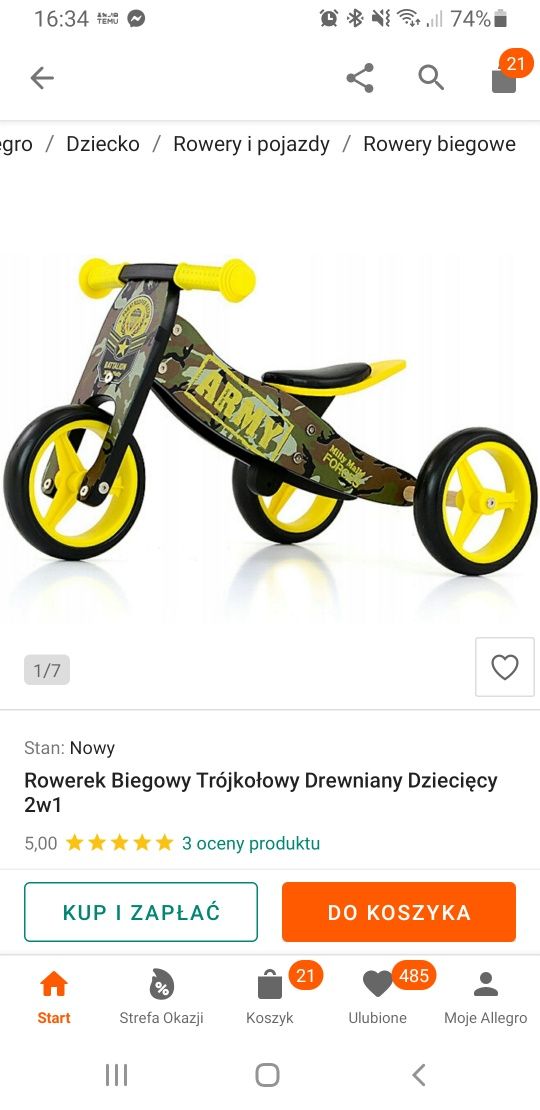 Rowerek Biegowy Trójkołowy Drewniany Milly&Mally Dziecięcy 2w1