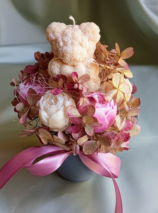 Świece sojowe z misiem w kubeczku ceramicznym