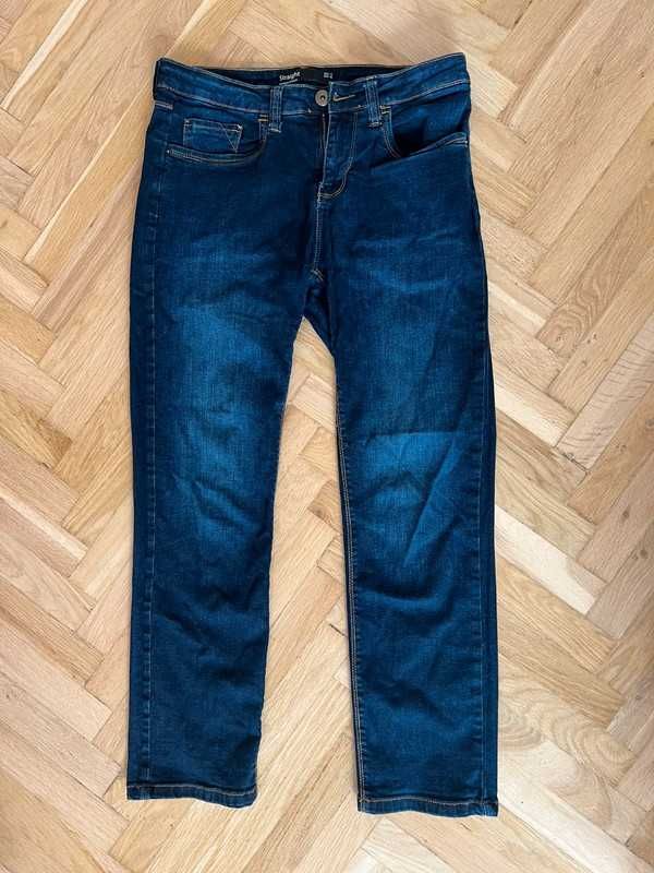 Długie spodnie jeansy denim ciemne straight basic