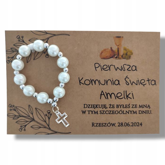 2xPodziękowanie dla Gości Komunia różaniec prezent