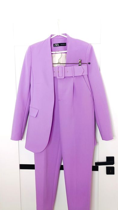 Zara liliowy wiosenny garnitur komplet: marynarka+ spodnie komunia