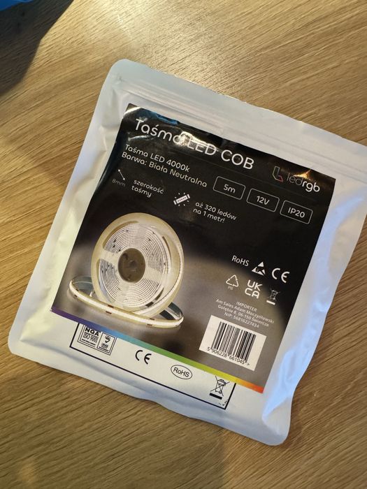 Taśma LED COB 4000K – 5m, 12V Biała neutralna