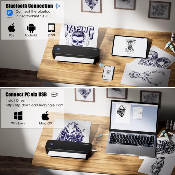 BIOMASER Drukarka do tatuażu Bluetooth, z 20 arkuszami papieru A4 R904