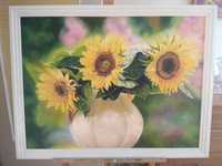Obraz olejny, słoneczniki, ręcznie malowany 80x60cm, rękodzieło