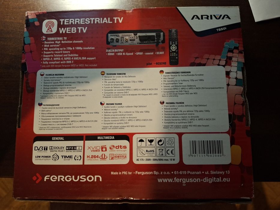 Dekoder DVBT Telewizja naziemna Ferguson Ariva T650i