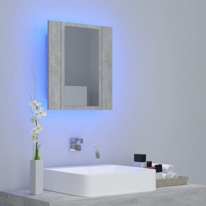 Vidaxl Szafka Łazienkowa Z Lustrem I Led, Szarość Betonu, 40X12X45 Cm