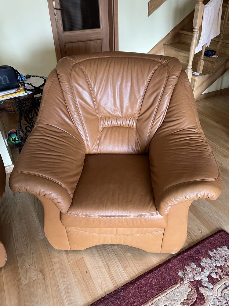 Sofa  3+2  skora naturalna zestaw mebli orzechowy antyczny