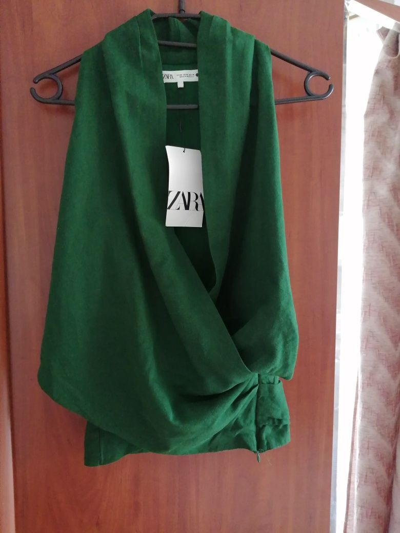 Top Zara M butelkowa zieleń