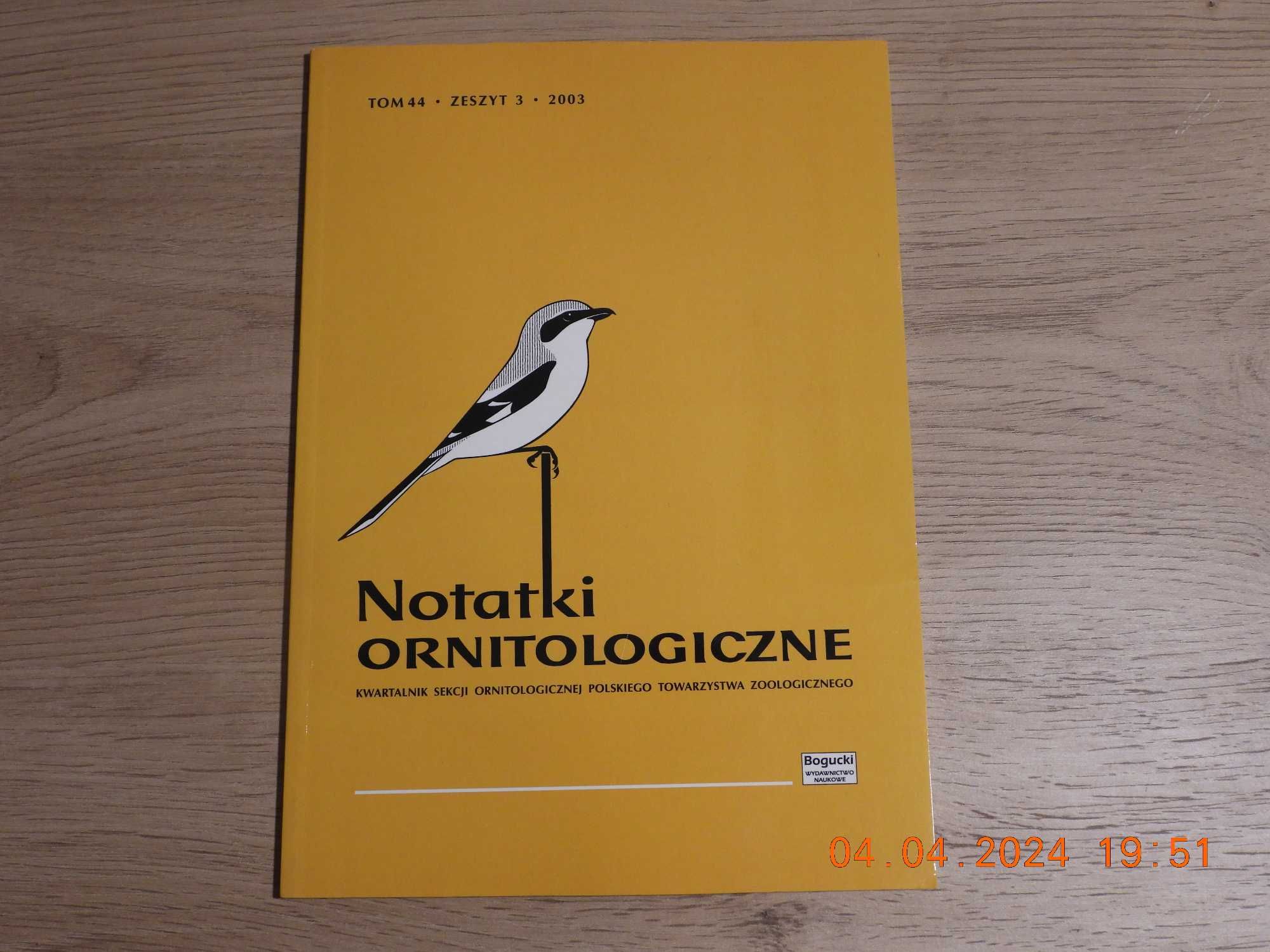 Notatki Ornitologiczne -Tom 44,  zeszyt 3 , 2003