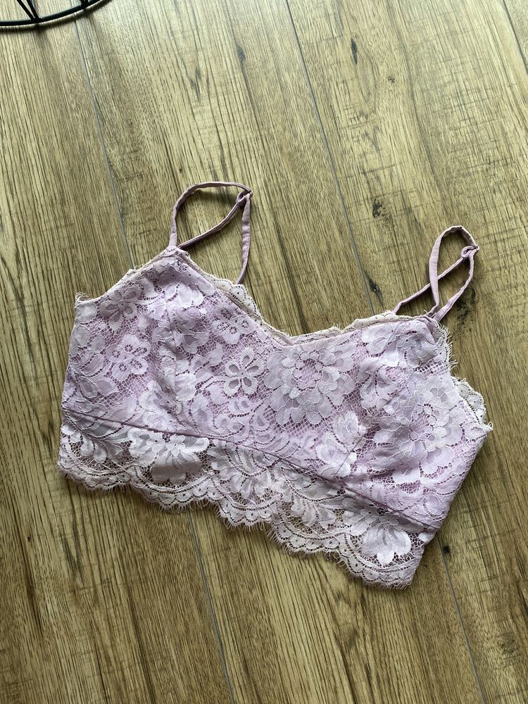 liliowy crop top missguided xs boho bralet koronkowy festiwalowy zara